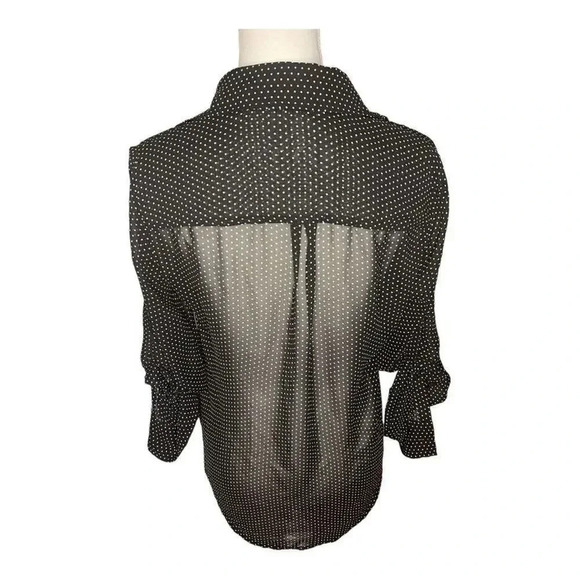 New York & Company Women’s Small Sheer Black & White Polka Dot Button Down Blous - Picture 2 of 4